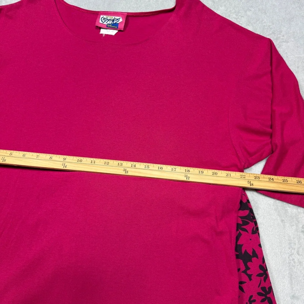 Vintage 90s Magenta Pink Cotton Blend Peplum Tunic and Floral Pants Set XL Artsy